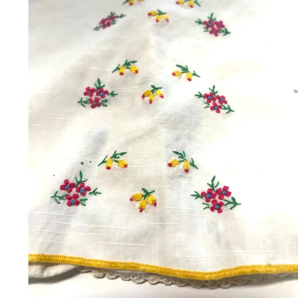 Throw Pillow cover vintage hand-embroidered floral basket crocheted 16